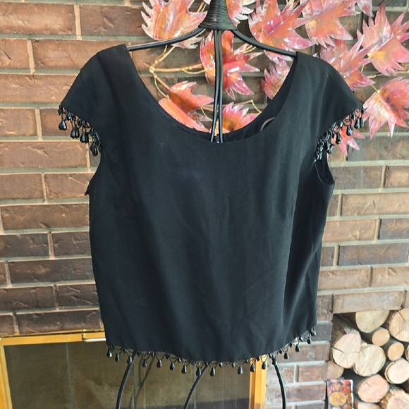 Miss Sun Valley Tops - Miss Sun Valley by Morris Watkin - Black Women's Top with Beaded Trim​​
